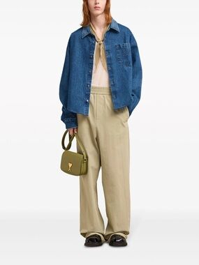 AMI Paris Women's Denim Logo Cropped Shirt in Blue